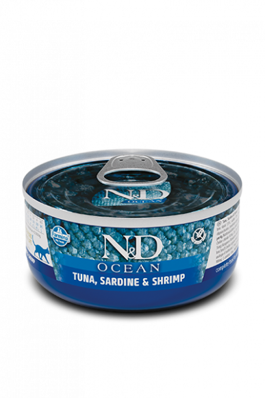 Влажный корм Farmina N&D Cat Ocean Sea bass, sardine & shrimp консервы для кошек Тунец, сардина и креветки 70гр.