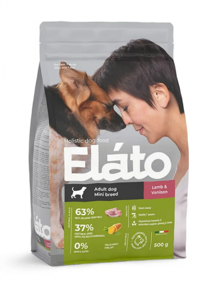 Корм Elato Holistic для взрослых собак мелких пород с ягненком и олениной, 500гр