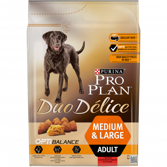 Корм PURINA PRO PLAN DUO DELICE для взрослых собак средних и крупных пород, говядина 2.5 кг