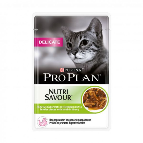 Влажный корм Purina Pro Plan Delicate для кошек с чувствительным пищеварением, ягнёнок в соусе 85гр