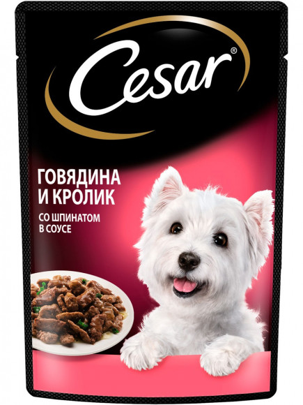 Влажный корм Cesar для собак с говядиной, кроликом и шпинатом, 85г