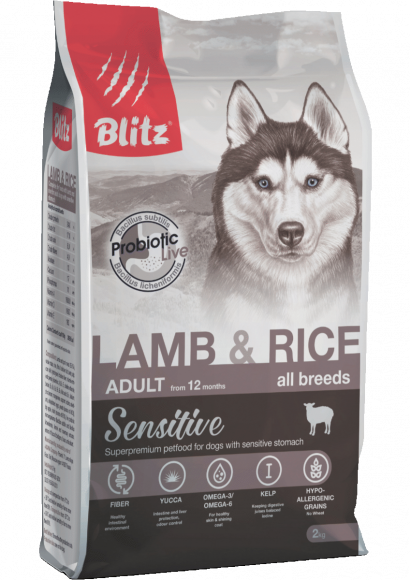 Корм Blitz для собак всех пород с ягненком и рисом 2кг