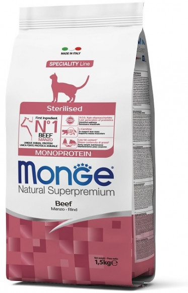 Корм Monge Cat Monoprotein Sterilised Beef для взрослых стерилизованных кошек с говядиной 1,5кг
