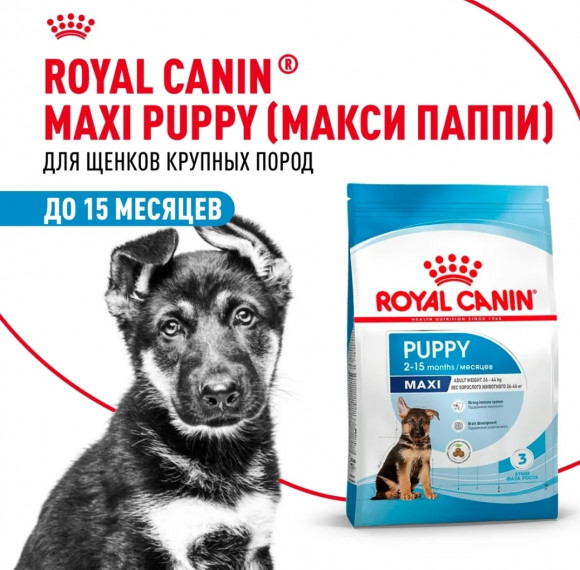 Корм Royal Canin для щенков крупных пород 2-15 мес. Maxi Puppy 15 кг