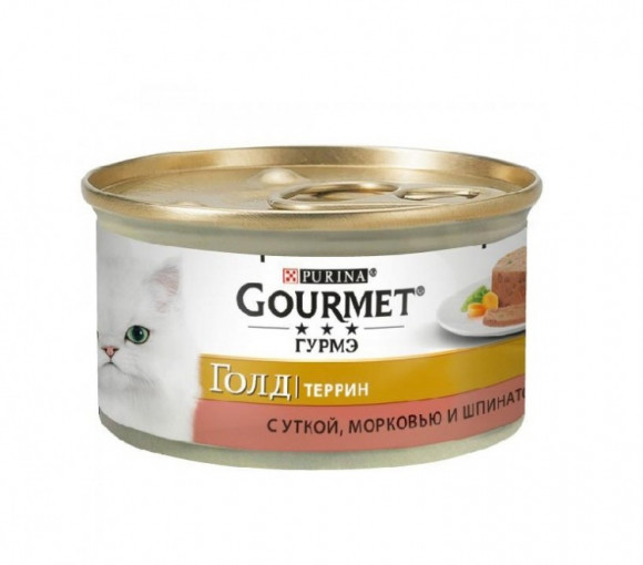 Консервы Purina Gourmet Gold Террин для кошек, утка, морковь и шпинат, банка, 85 г