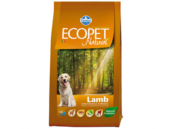 Корм Farmina Ecopet Natural Lamb maxi для собак с проблемами пищеварения и аллергией Ягненок 12кг