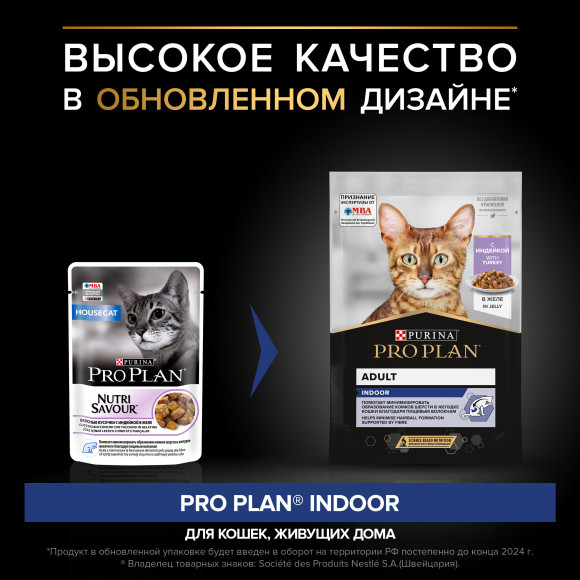 Влажный корм Purina Pro Plan для домашних кошек, индейка в желе, 85 г
