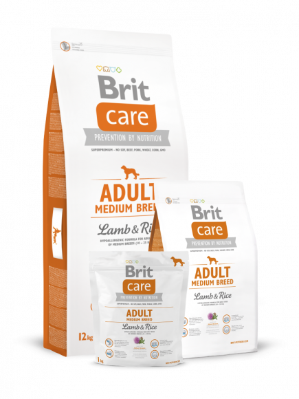 Корм Brit care Adult Medium Breed Lamb&Rice для взрослых собак средних размеров от 10 до 25 кг с ягненком и рисом 1кг