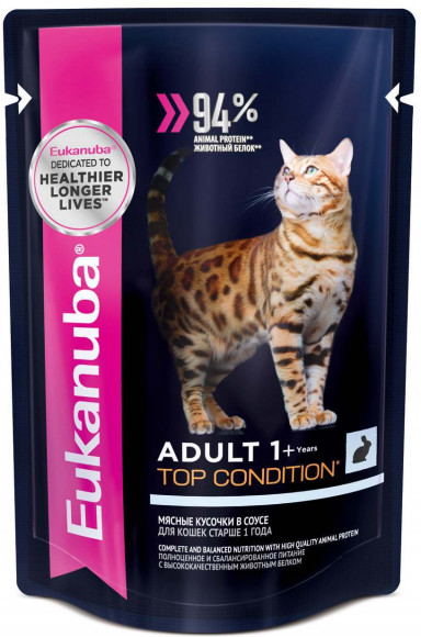 СКИДКА!!! Влажный корм Eukanuba Adult Top Condition для взрослых кошек с кроликом 85гр (СРОК 02.08.2024)