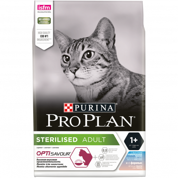 Корм Purina Pro Plan для стерилизованных кошек и кастрированных котов, треска и форель, 3кг.