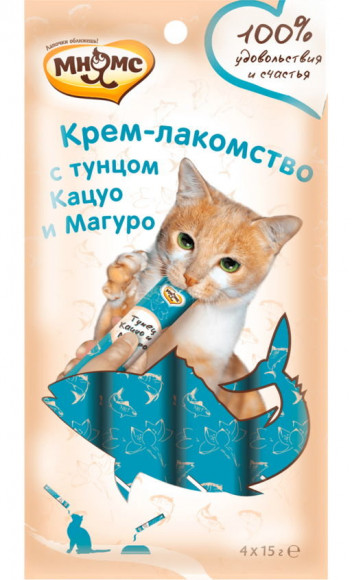 Мнямс Крем-лакомство для кошек с тунцом Кацуо и Магуро 4шт*15г