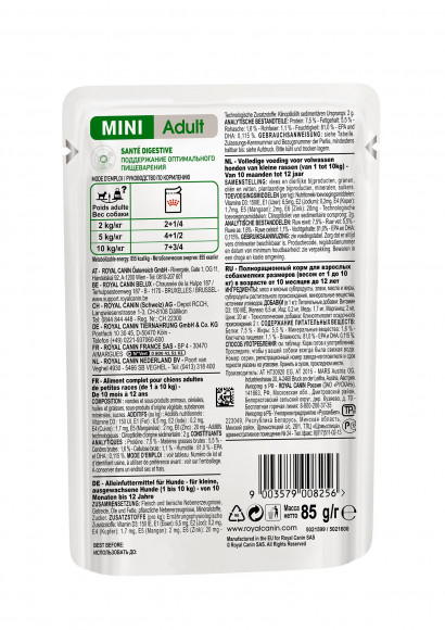 Влажный корм Royal Canin для взрослых собак малых пород в соусе Mini Adult 85 г Влажный корм Royal Canin для взрослых собак малых пород в соусе Mini Adult 85 г