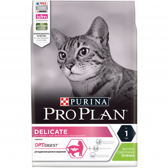 Корм Purina Pro Plan для кошек с чувствительным пищеварением и привередливых к еде, с ягненком, 3кг