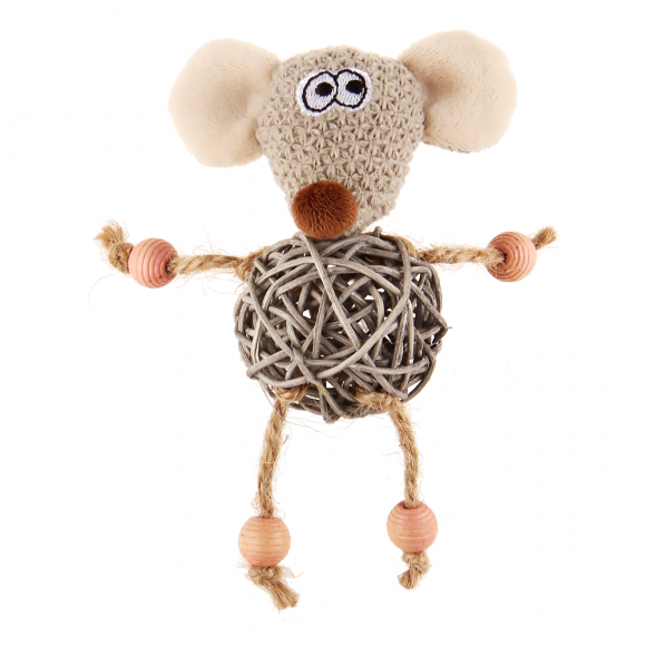 Игрушка GIGWI Мышка с плетеным мячиком с колокольчиком