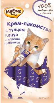 Мнямс Крем-лакомство для кошек с тунцом Кацуо и морским гребешком 4шт*15г