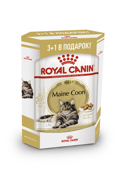 Акция! Влажный корм Royal Canin для кошек мейн-кун Мaine Coon 85гр 3+1 (соус)