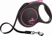 Поводок-рулетка Flexi Black Design S 5м, до 15кг ремень (розовый)