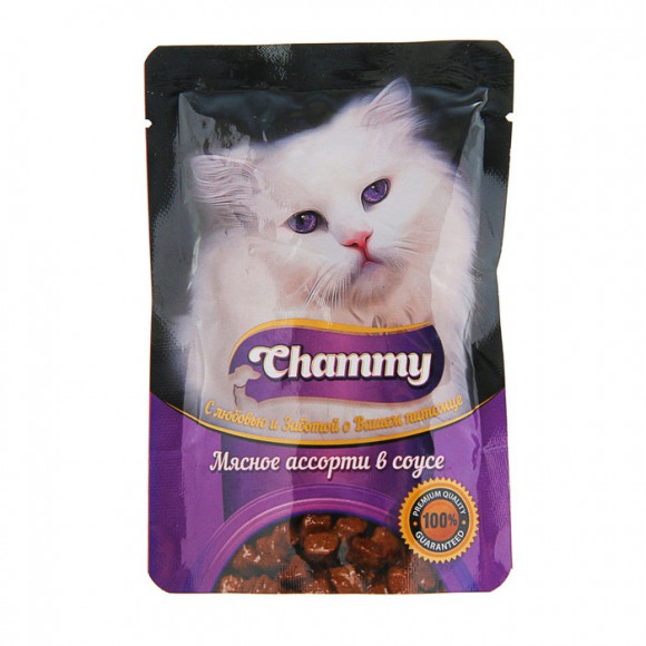 Влажный корм Chammy для кошек  мясное ассорти в соусе 85 гр