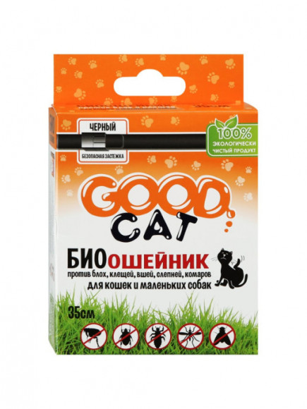 Ошейник GOOD CAT БИО антипаразитарный для кошек и собак мелких пород ЧЕРНЫЙ, 36 см.