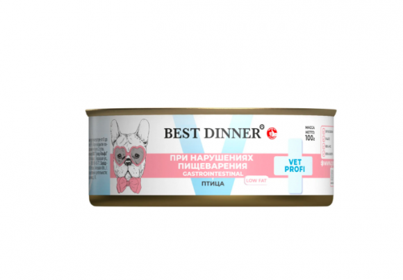 Ветеринарный влажный корм Best Dinner Exclusive Vet Profi Gastro Low Fat для собак (ПТИЦА) 100 г