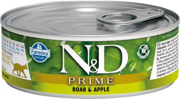 Влажный корм Farmina N&D Cat Prime Boar & Apple консервы для кошек Кабан с яблоком 80гр