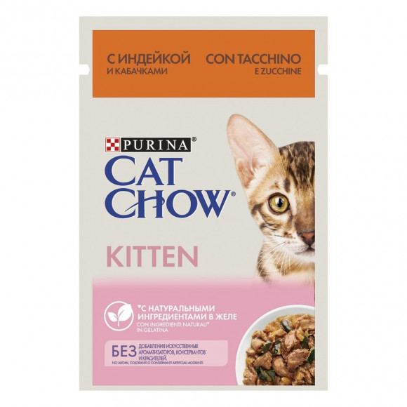 Влажный корм Purina Cat Chow Для котят с индейкой и кабачками в желе 85гр