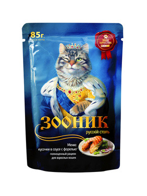 Влажный корм Зооник для кошек, форель в соусе, 85 гр