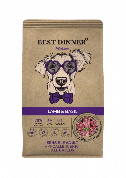 Корм best Dinner Holistic для собак всех пород гипоаллергенный с ягненком и базиликом 12кг