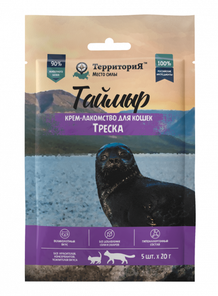 Крем-лакомство ТерриториЯ Таймыр для кошек Треска, 5 х 20 г