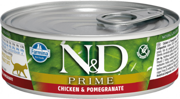 Влажный корм Farmina N&D Cat Prime Chicken & Pomegranate консервы для кошек Курица с гранатом 80гр