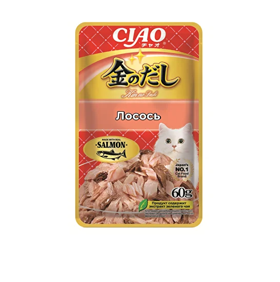 Влажный корм INABA Ciao Kinnodashi для кошек (ЛОСОСЬ, МОРСКОЙ ГРЕБЕШОК В ЖЕЛЕ), 60 г