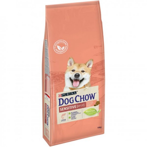 Корм Purina Dog Chow Sensitive для взрослых собак с чувствительным пищеварением, лосось, 14 кг