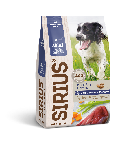 Корм Sirius для собак средних пород Индейка и утка с овощами 12кг