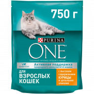Корм Purina ONE для взрослых кошек с курицей и цельным злаками, 750 г