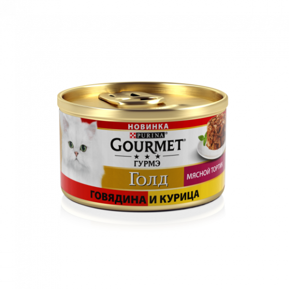 Консервы Purina Gourmet Gold Мясной тортик для кошек, с говядиной и курицей, 85г