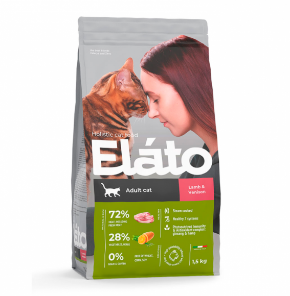 Корм Elato Holistic для взрослых кошек с ягненком и олениной, 300гр