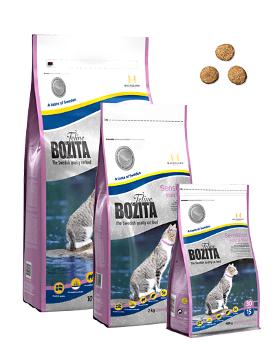 Корм Bozita super premium Sensitive Hair&Skin  для здоровой кожи и шерсти кошек с курицей, лососем и рисом 400гр