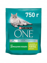 Корм Purina ONE для домашних стерилизованных кошек и котов, индейка, 750 г