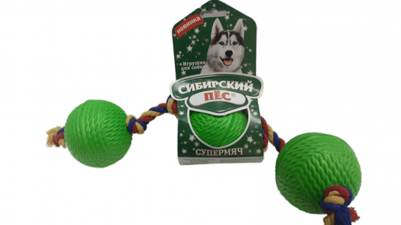 Сибирский Пёс "ТРИ Супер Мяча D=85мм" на веревке ХБ