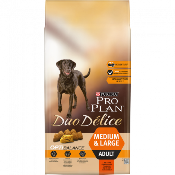 Корм Purina Pro Plan DUO DELICE для взрослых собак средних и крупных пород с превосходным вкусом и двойной текстурой гранул с говядиной, 10 кг Корм Purina Pro Plan DUO DELICE для взрослых собак средних и крупных пород с превосходным вкусом и двойной текстурой гранул с говядиной, 10 кг