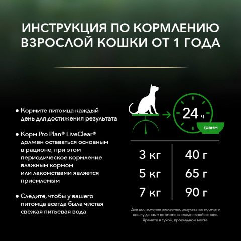 Корм Purina Pro Plan LiveClear для стерилизованных кошек, снижает количество аллергенов в шерсти, с индейкой, 400гр