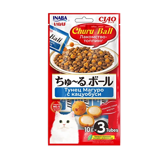 Лакомство INABA Ciao Ball для кошек шарики с кремовой начинкой Тунец Магуро с кацуобуси 10г*3шт Лакомство INABA Ciao Ball для кошек шарики с кремовой начинкой Тунец Магуро с кацуобуси 10г*3шт