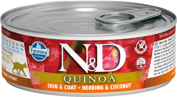Влажный корм Farmina N&D Cat Quinoa Skin & Coat Herring & Coconut консервы для кошек Киноа,сельдь и кокос 80гр