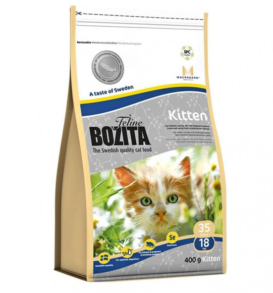 Корм Bozita super premium Kitten 35/18 для котят и беременных кошек с курицей, лососем и рисом 400гр