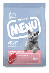 Корм AlphaPet Menu для взрослых кошек и котов с говядиной 1,5 кг