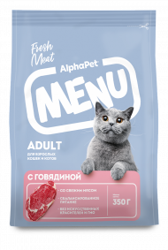 Корм AlphaPet Menu для взрослых кошек и котов с говядиной 1,5 кг Корм AlphaPet Menu для взрослых кошек и котов с говядиной 1,5 кг