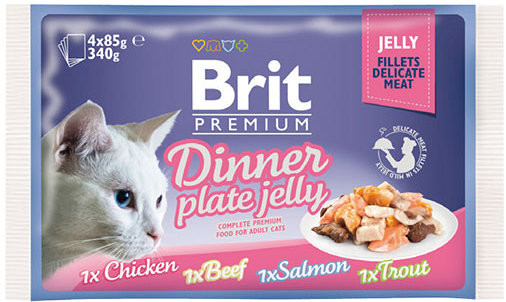 Влажный корм Brit Premium Cat Jelly Dinner Plate Набор паучей для кошек Кусочки в желе 4х85гр