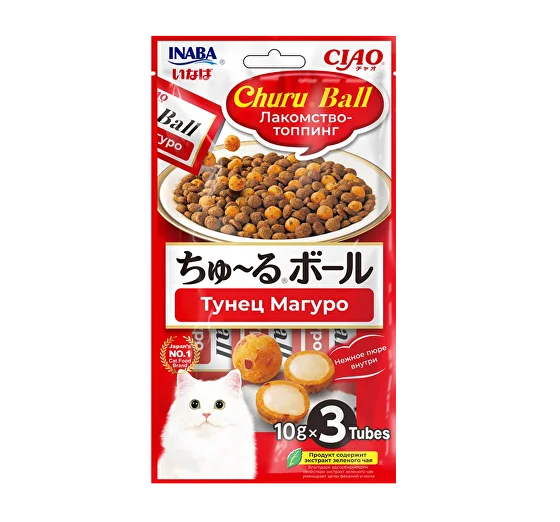 Лакомство INABA Ciao Ball для кошек шарики с кремовой начинкой Тунец Магуро 10г*3шт Лакомство INABA Ciao Ball для кошек шарики с кремовой начинкой Тунец Магуро 10г*3шт