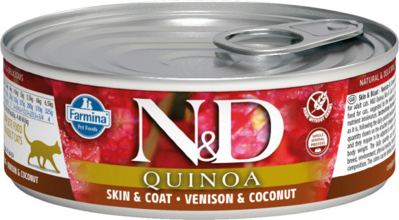Влажный корм Farmina N&D Cat Quinoa Skin & Coat Venison & Coconut консервы для кошек Киноа, оленина и кокос 80гр