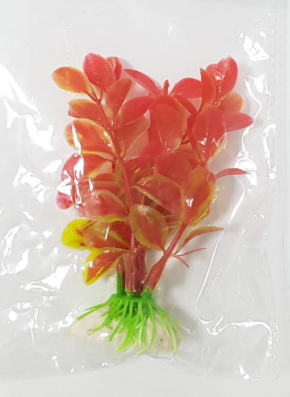Растение пластиковое  для аквариума 13см, красно-желтое